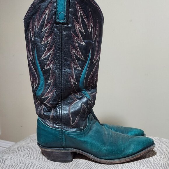 Western Wear Cowboy Pointed toeTeal and Black Boots Women's Size 7 - Picture 2 of 8
